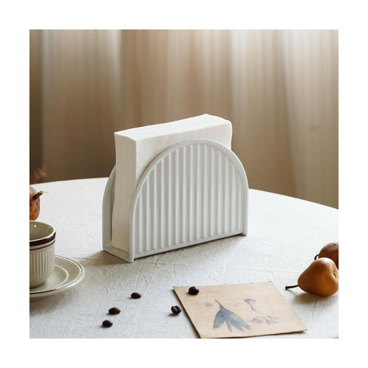 White Napkin Holder / Vertical Stripe White