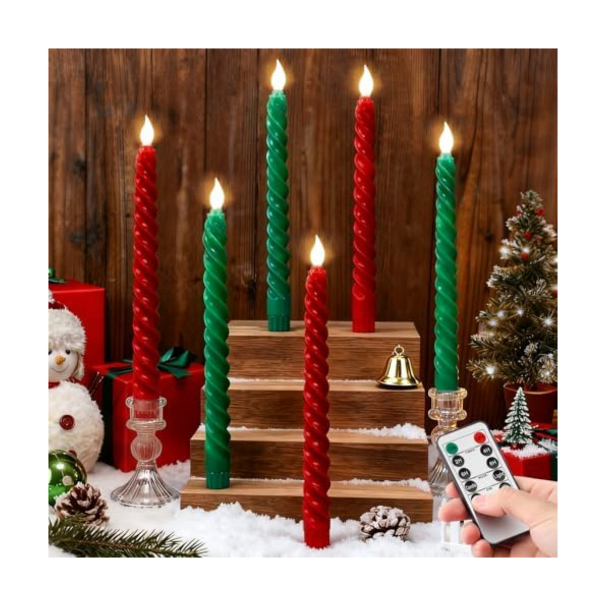 Whaline 6 Pcs Christmas LED Flameless Spiral Candles with Remote Battery Operated Taper Candles Xmas Red Green Electric Candle Boxed for Party Home Table Centerpiece Decor