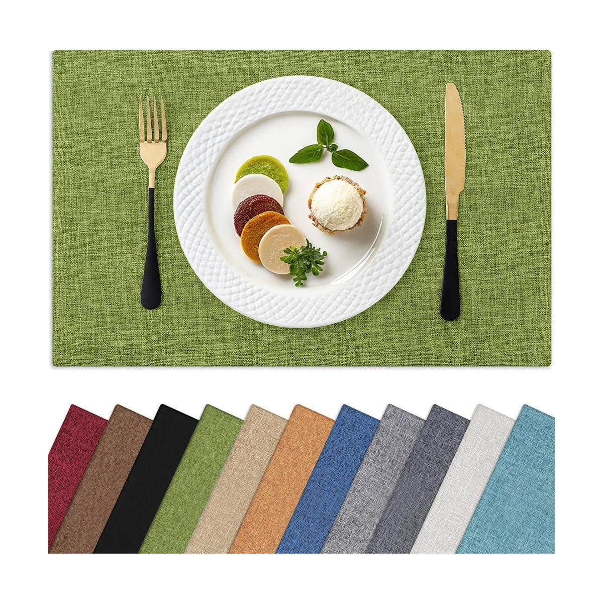 Homaxy Cloths Placemats for Dining Table Set of 6, 13" x 19", Grass Green | Heat Resistant, Washable, Cotton Linen