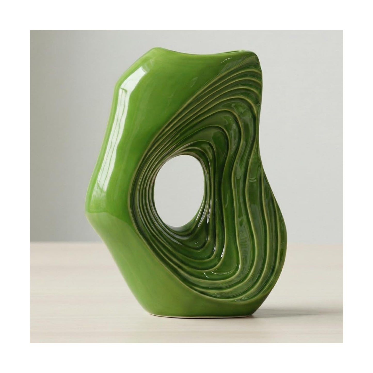 Donut Ceramic Vase / Green / 11 Inch