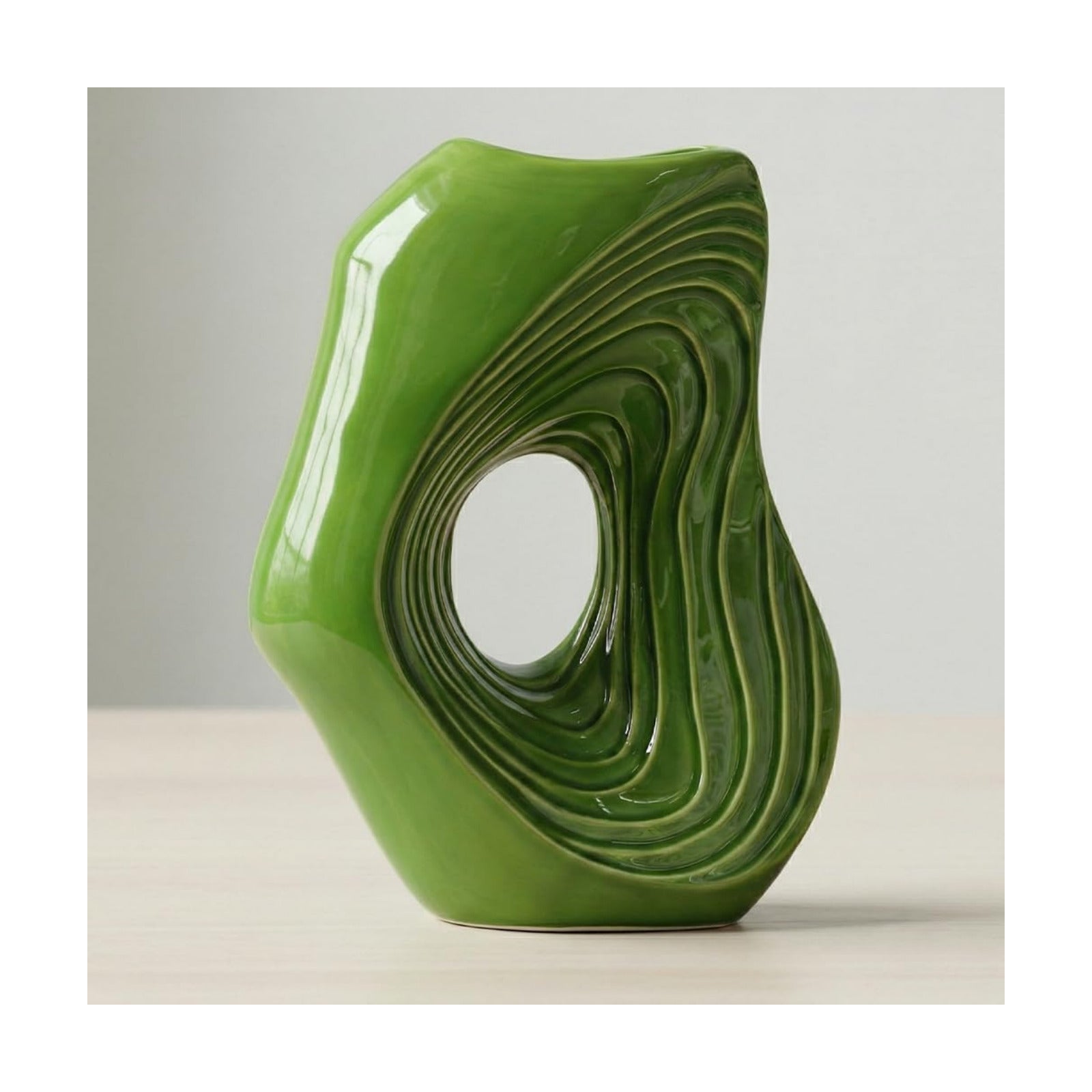 Donut Ceramic Vase / Green / 11 Inch