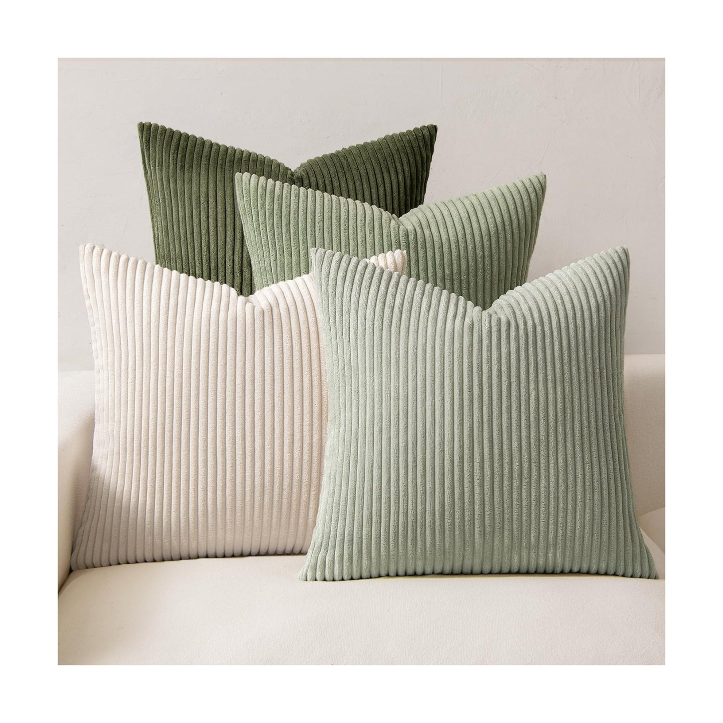 MIULEE Soft Corduroy Decorative Throw Pillow Covers Light Green 24x24