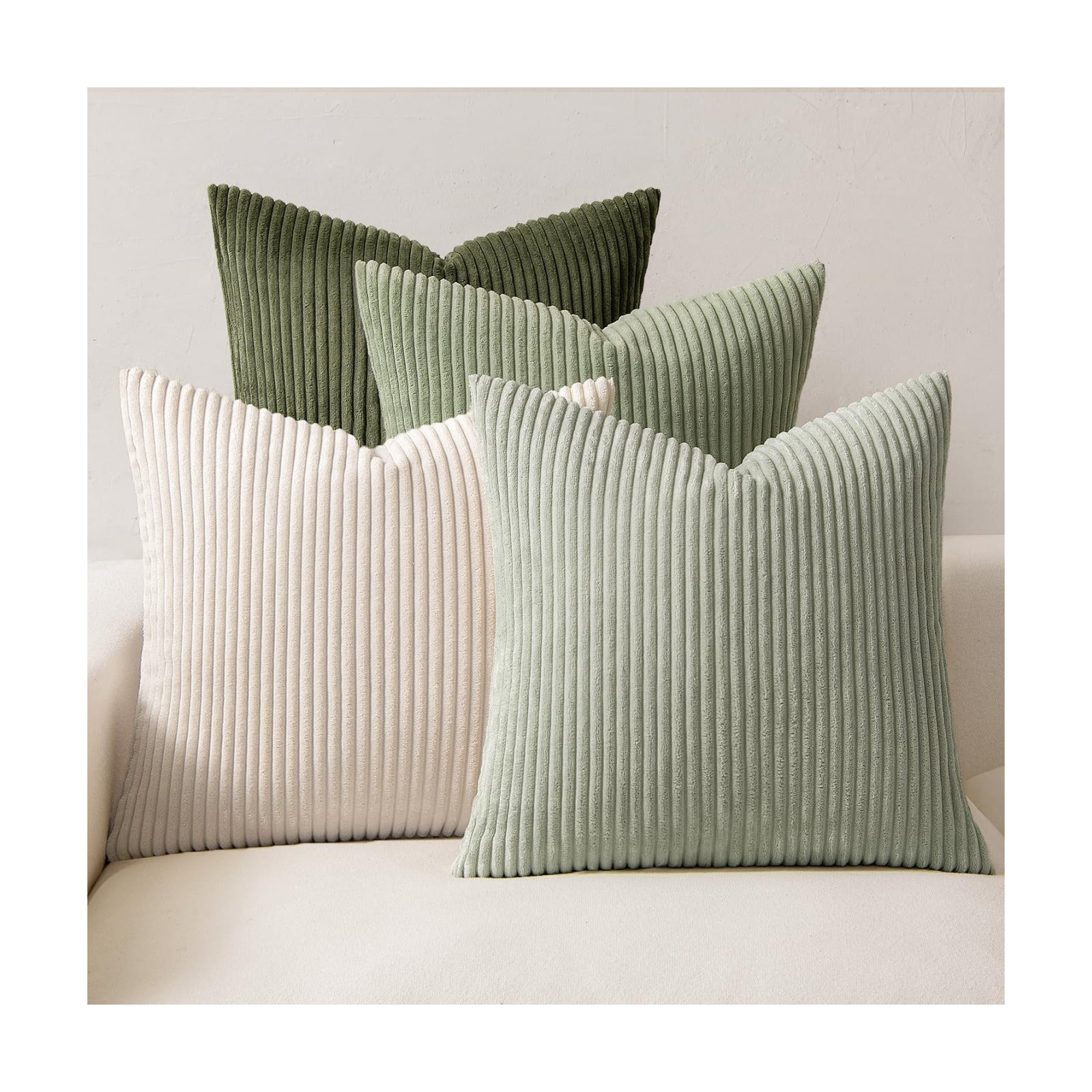 MIULEE Soft Corduroy Decorative Throw Pillow Covers Light Green 24x24