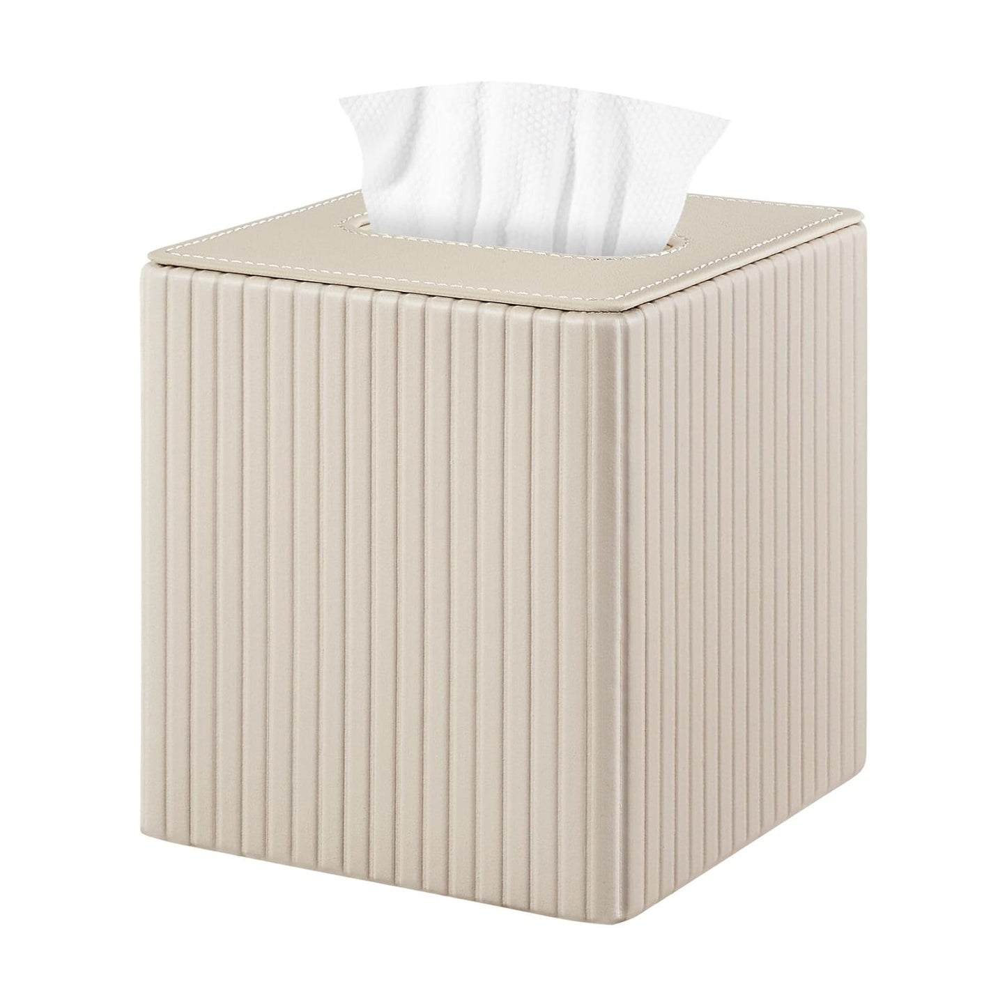 PU Leather Tissue Box Cover Square Tissue Box Holder / Beige
