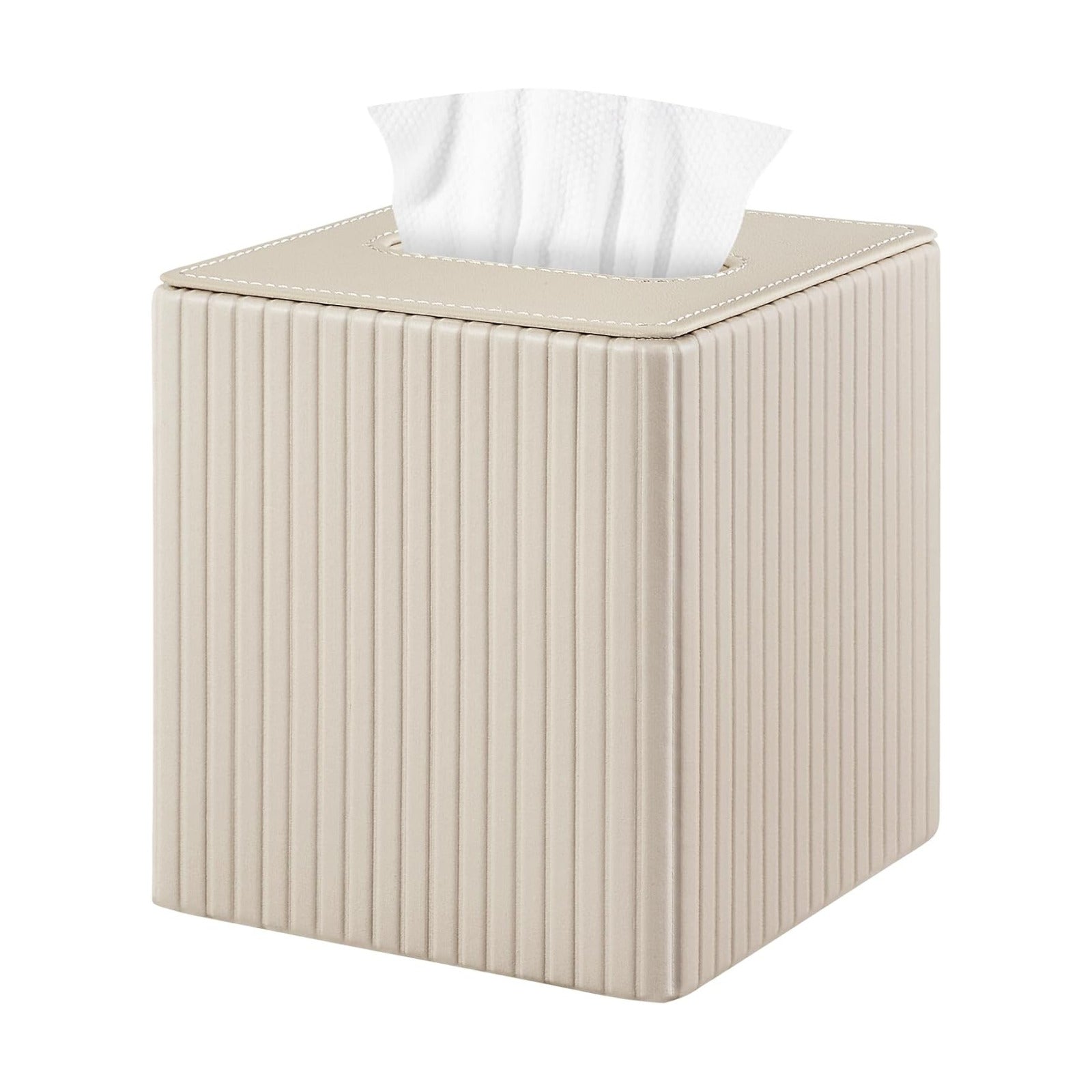PU Leather Tissue Box Cover Square Tissue Box Holder / Beige