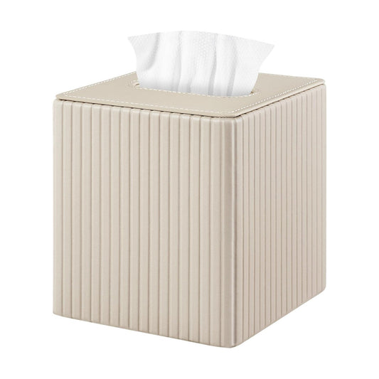 PU Leather Tissue Box Cover Square Tissue Box Holder / Beige