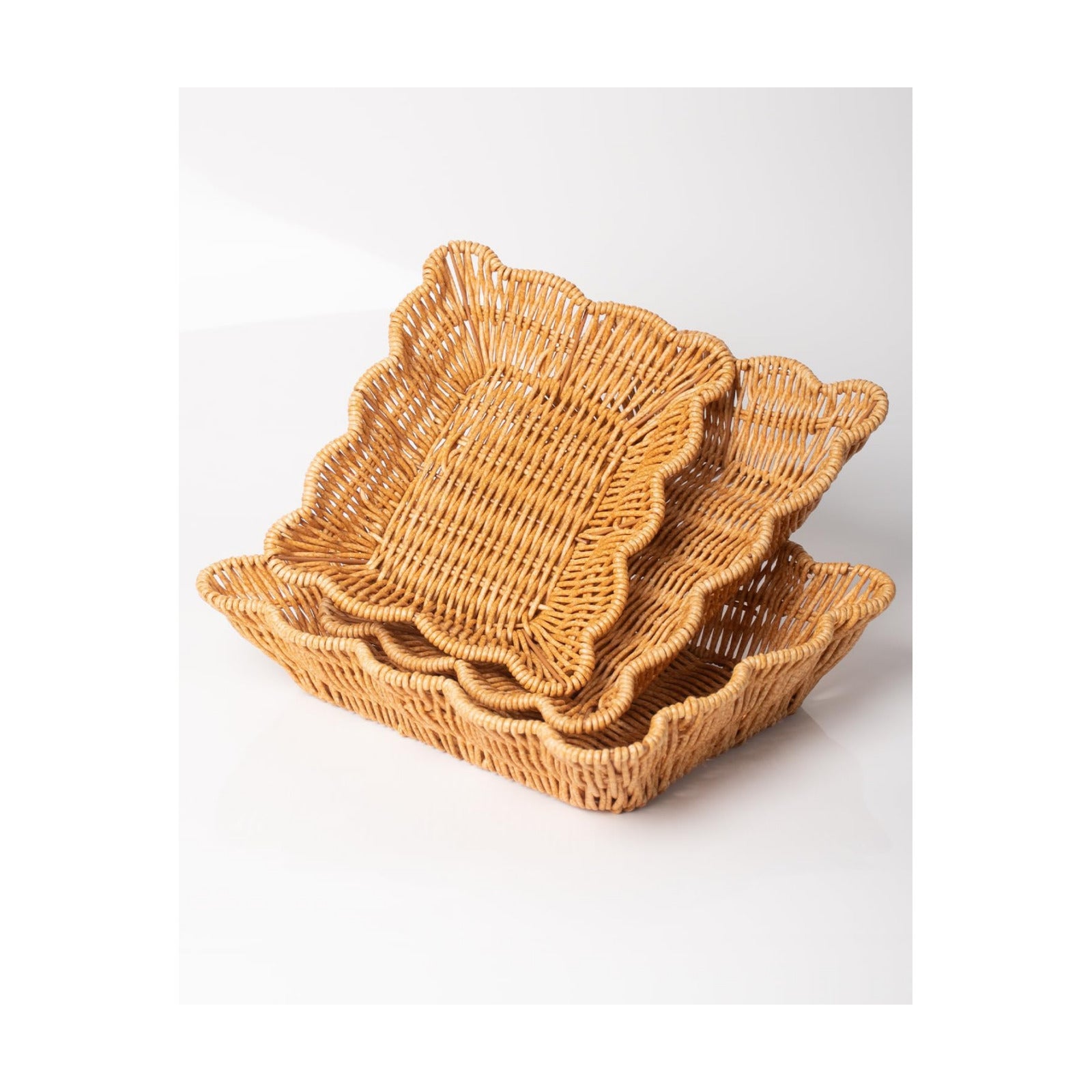 Woven Scalloped Storage Baskets / Set of 3