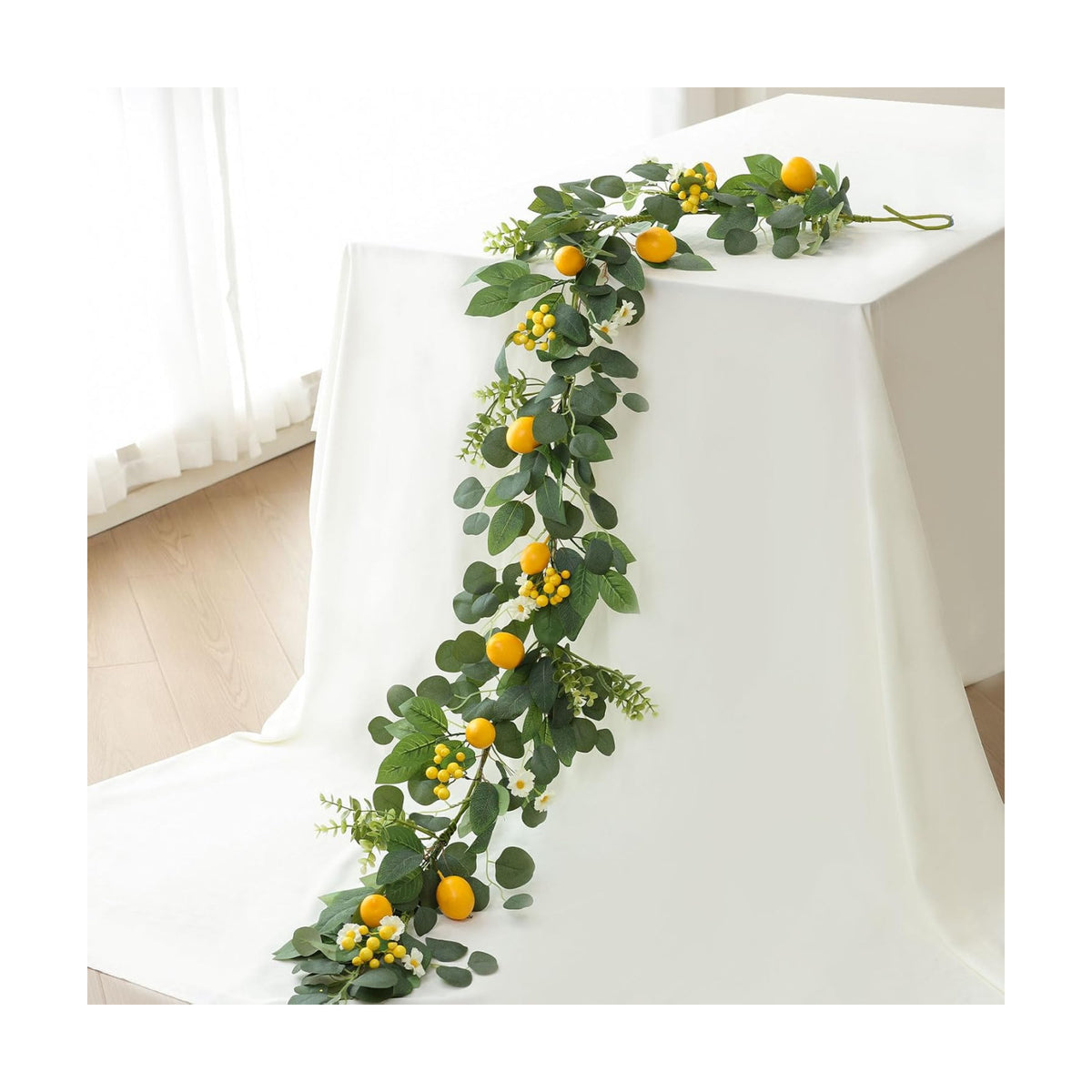 Mizii Artificial Lemon Garland 6FT Fake Fruit Lemons Garland with Berries Green Leaves Hanging Vines Greenery Decorations for Kitchen Table Centerpieces Room Party Birthday Decor (Lemon with Berries)