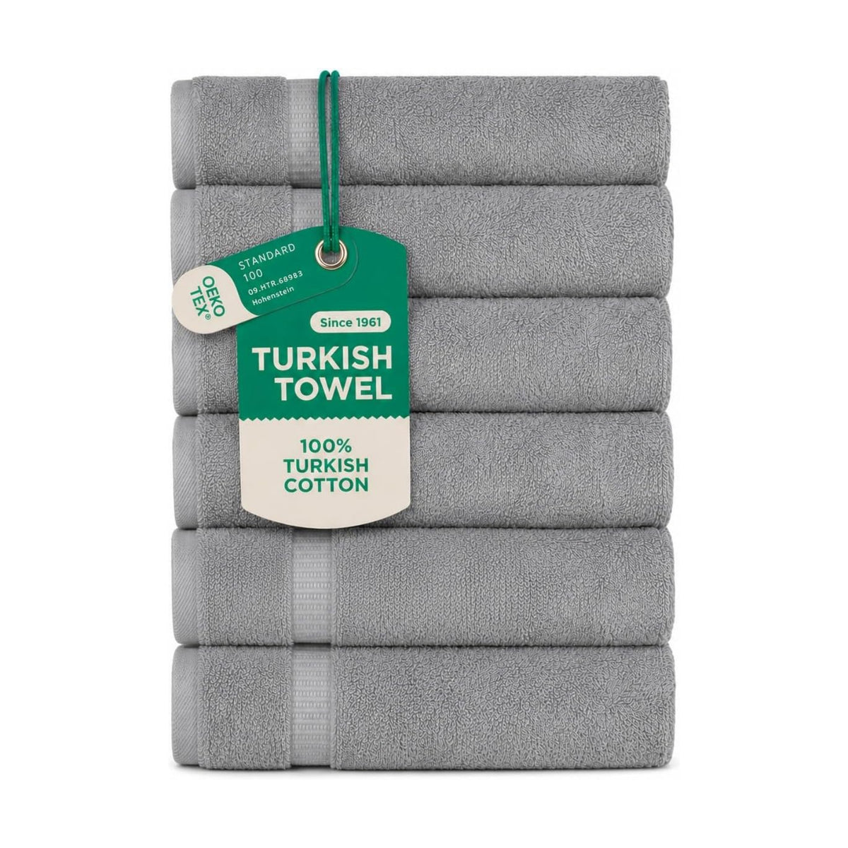 SALBAKOS 6-Piece 100% Turkish Cotton Hand Towels, 16x30 inch, Silver | Large Size Thick Super Soft Highly Absorbent