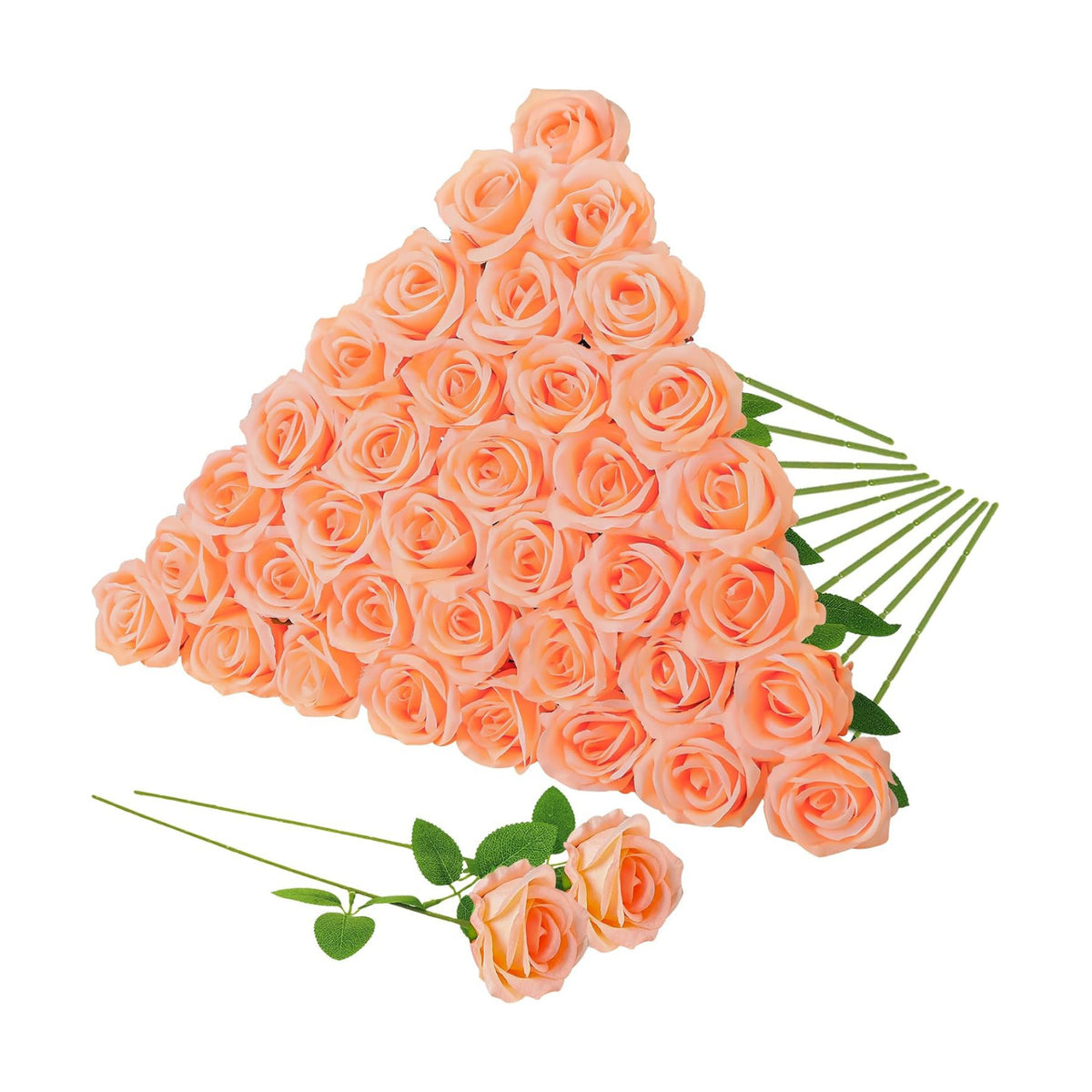 36 Pcs Peach Pink Artificial Roses with Long Stems
