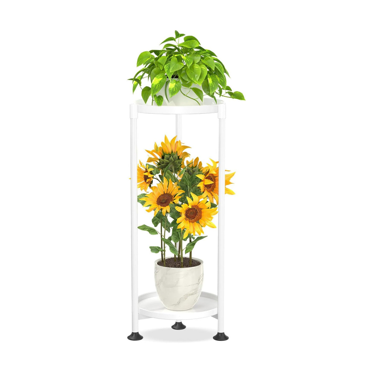 KMOTASUO 2 Tier Metal Plant Stand Tall for Indoor Outdoor Corner, White | Heavy Duty Flower Holder Rack, Modern
