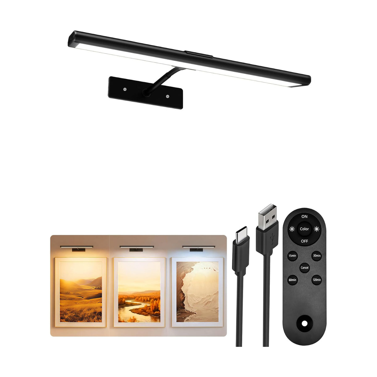 EZVALO Picture Light for Wall, 13'' Black Rechargeable 4800mAh Battery Lights Wireless with IR Remote, Magnetic LED Art