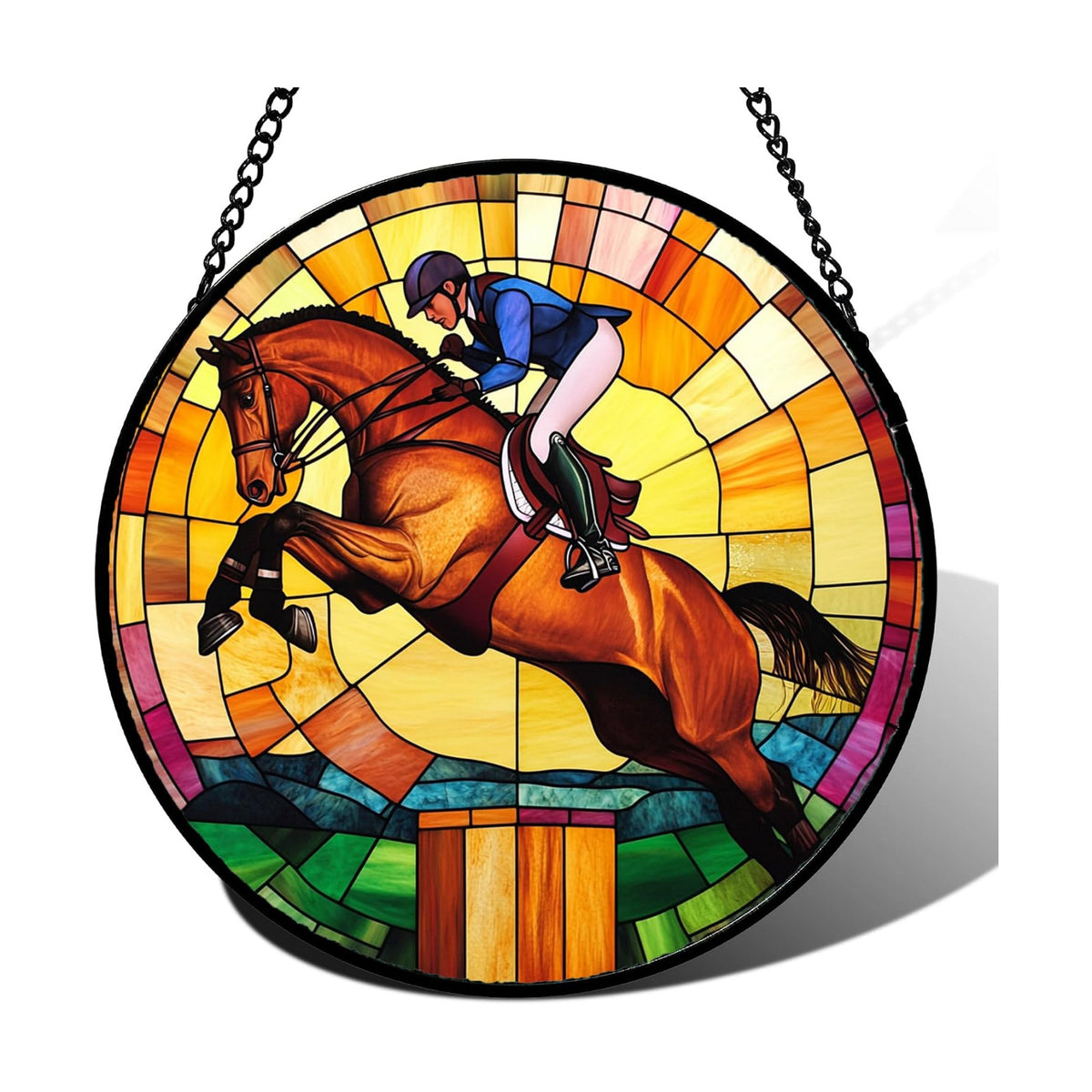 Equestrian Horse Stained Glass Window Hanging Suncatcher Gifts Decor 9.8"