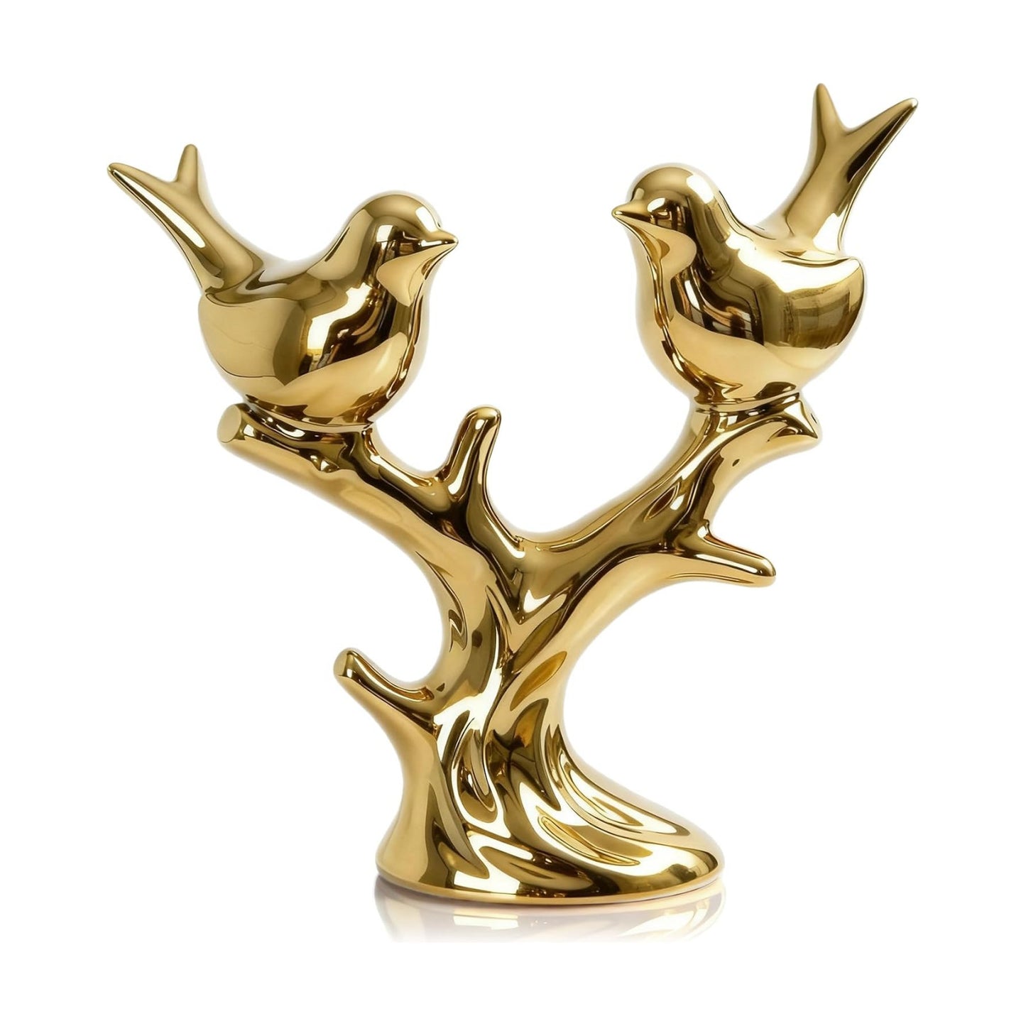 Gold Ceramic Bird Statue / Electroplated Gold