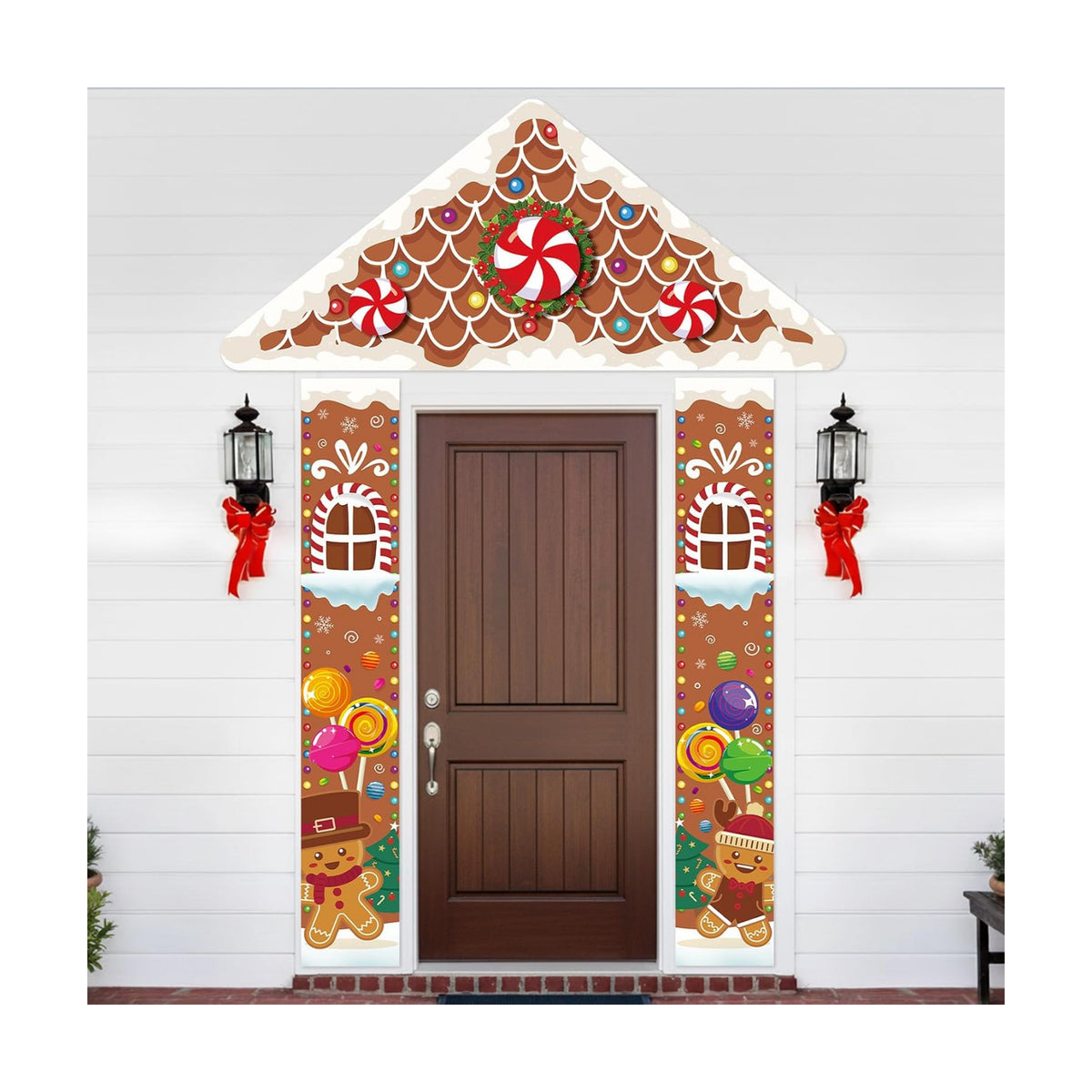 Christmas Gingerbread House Decorations Xmas Candy Door Covers Gingerbread House Party Porch Banner Backdrop Merry Christmas Hanging Decor for Front Door Holiday Home Party Supplies
