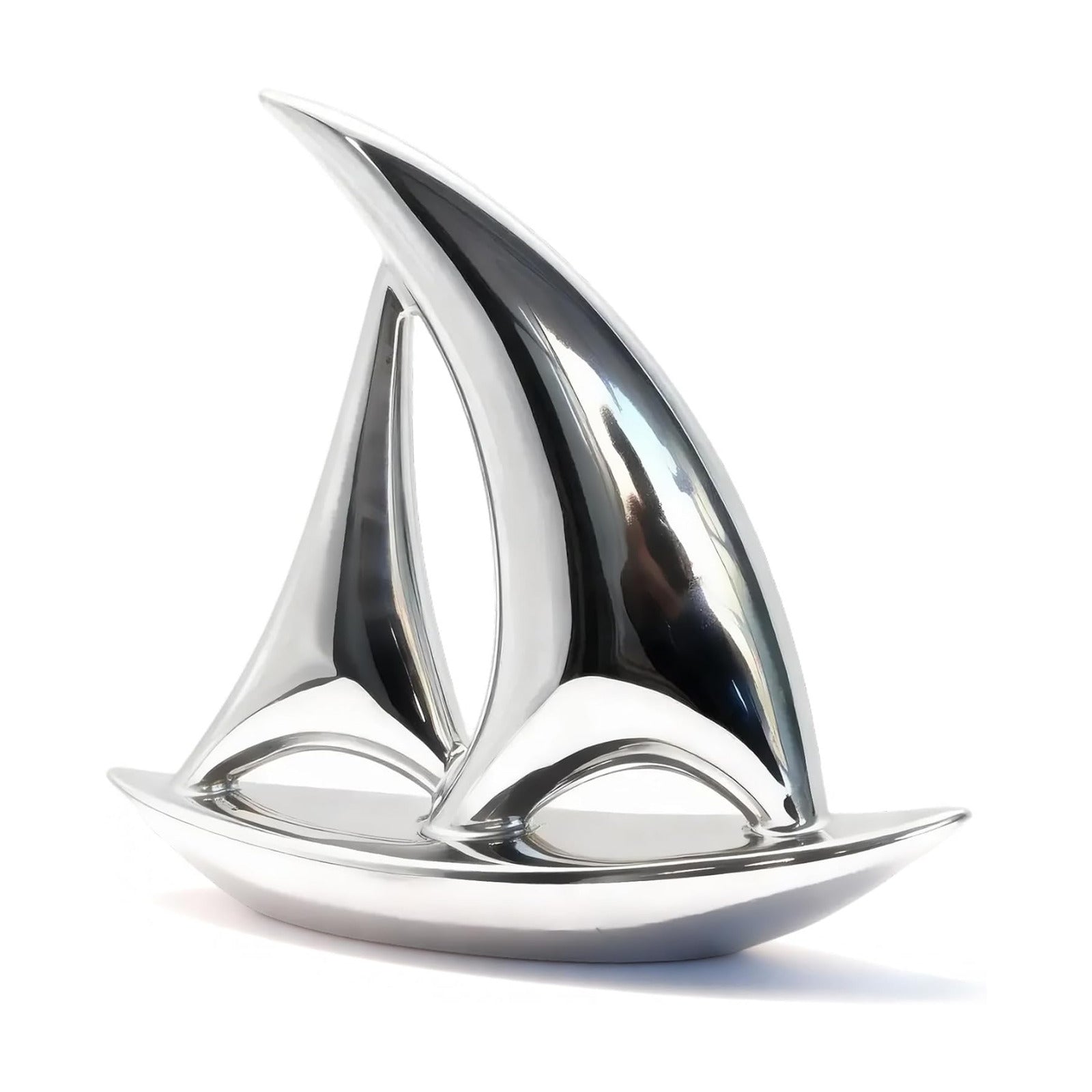 Mirror-Finish Nautical Coastal Boat Figurine / Electroplated Silver