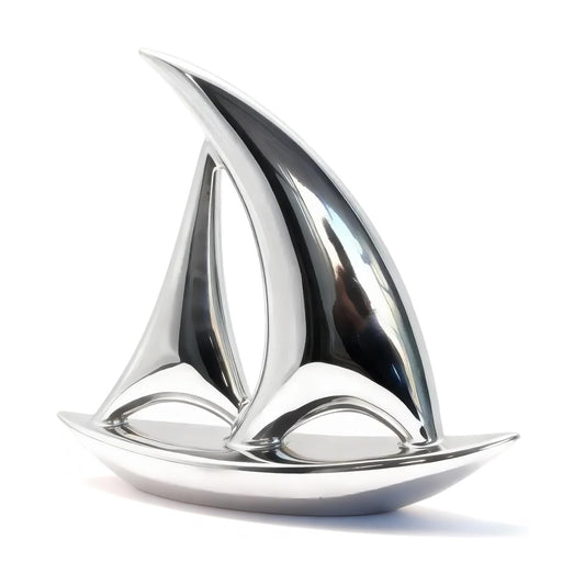 Mirror-Finish Nautical Coastal Boat Figurine / Electroplated Silver