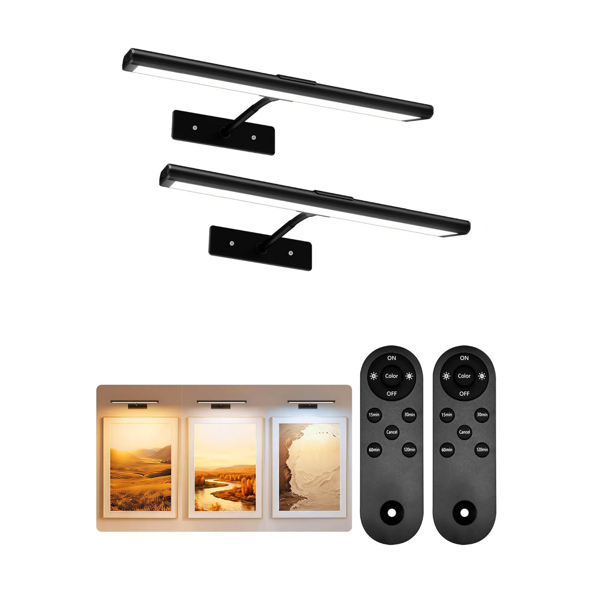 EZVALO Picture Light for Wall, 13'' Black Rechargeable 4800mAh Black Lights Wireless Remote, Dimmable Magnetic LED Art