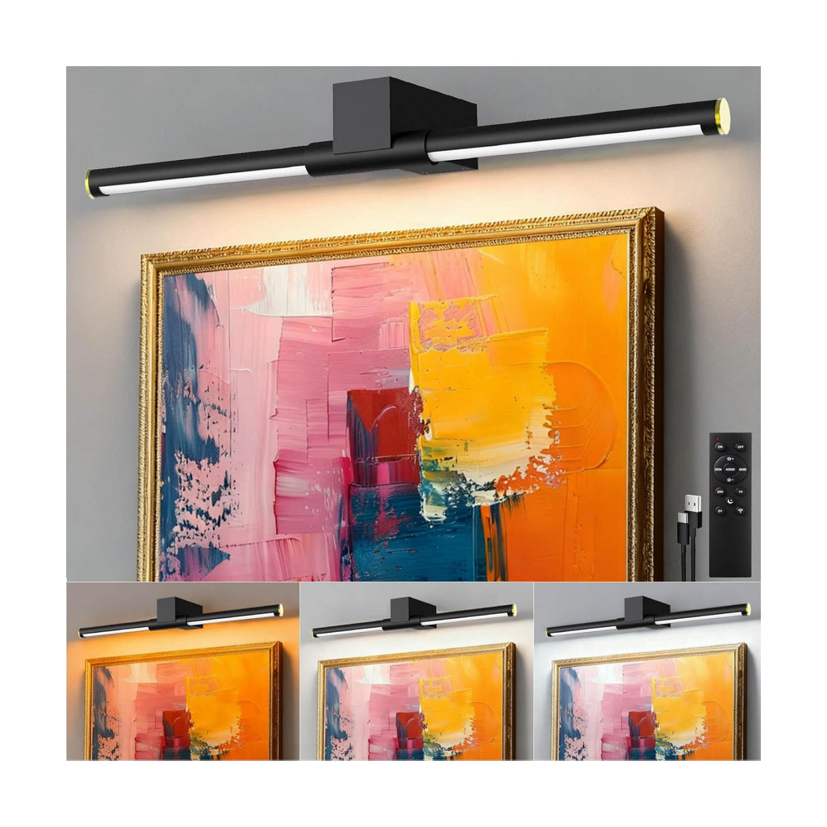 Picture Lights for Wall Battery Operated, Rechargeable Wireless Lights for Pictures on Wall with 3 Color Dimmable