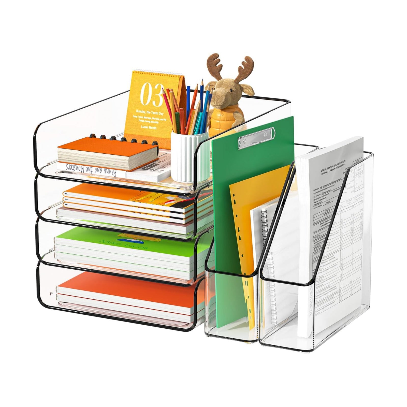 4-Tier Acrylic Paper Tray Organizer / Clear / Vertical