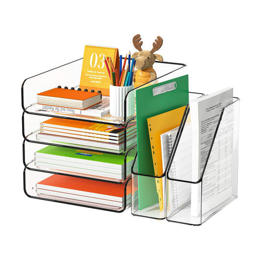 4-Tier Acrylic Paper Tray Organizer / Clear / Vertical