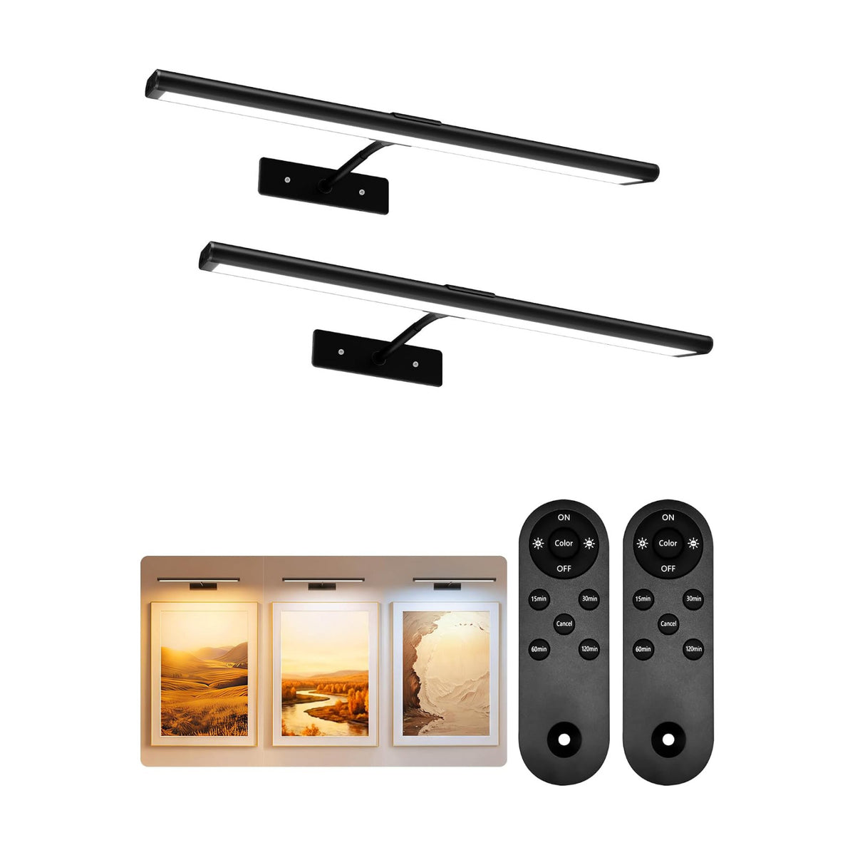 EZVALO Picture Light for Wall, 16'' Black Rechargeable 4800mAh Black Lights Wireless Remote, Dimmable Magnetic LED Art