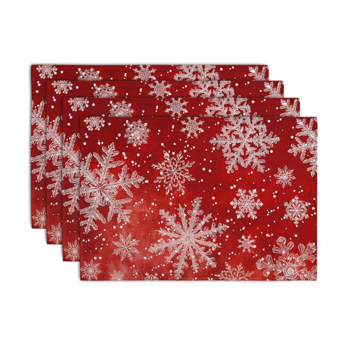 Red Snowflake Xmas Placemats Set of 4 Merry Christmas Snowflakes Linen Fabric Table Mats Seasonal Winter Holiday Washable Place Mats for Party Kitchen Dining Outdoor Indoor Decor