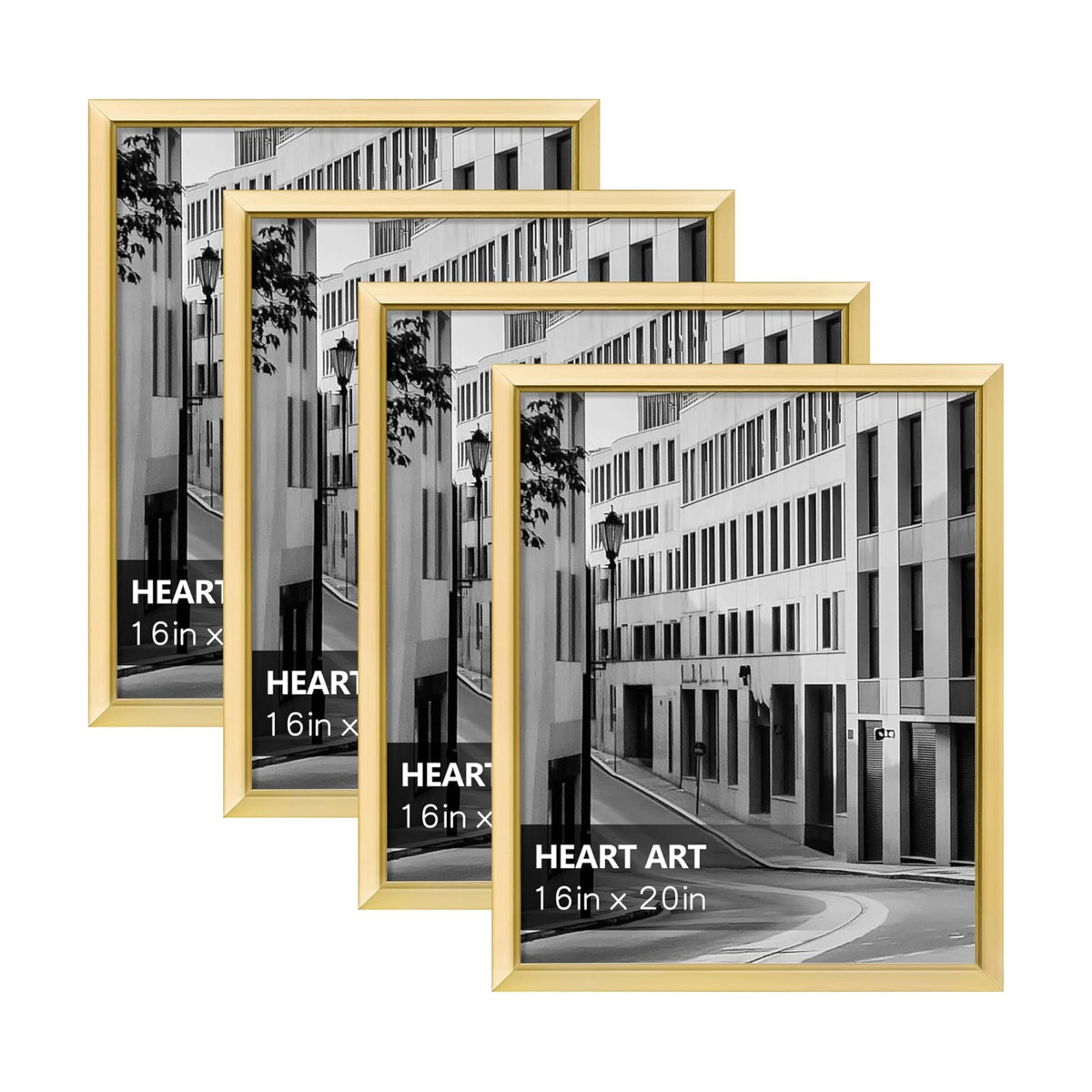 HEART ART 16x20 Picture Frames Without Mat Set of 4, Gold | picture frames 16 x 20 Picture Frames