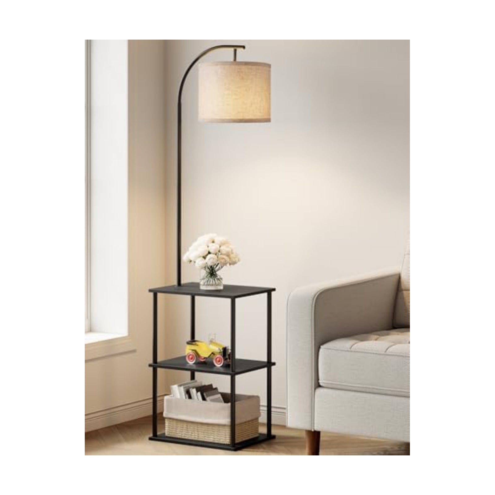 PARTPHONER Floor Lamp with Table, Night Stand with Lamp, Narrow Side Table with 3CCT LED Bulb, Small Coffee Table