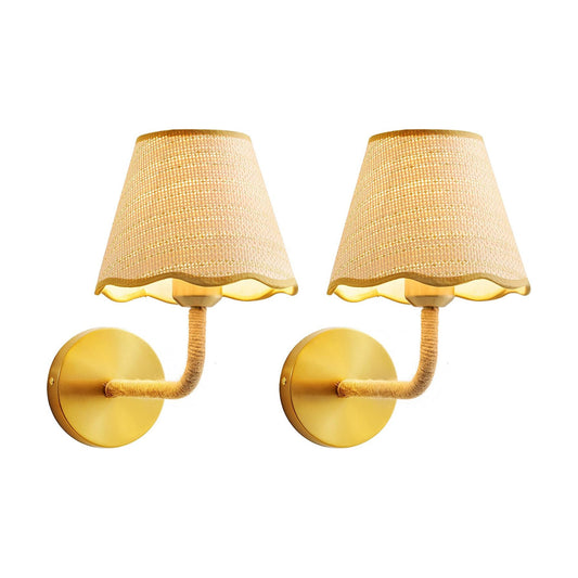 Boho Set of Two Hand Woven Ratten Wall Sconce / Hardwired / Set of 2
