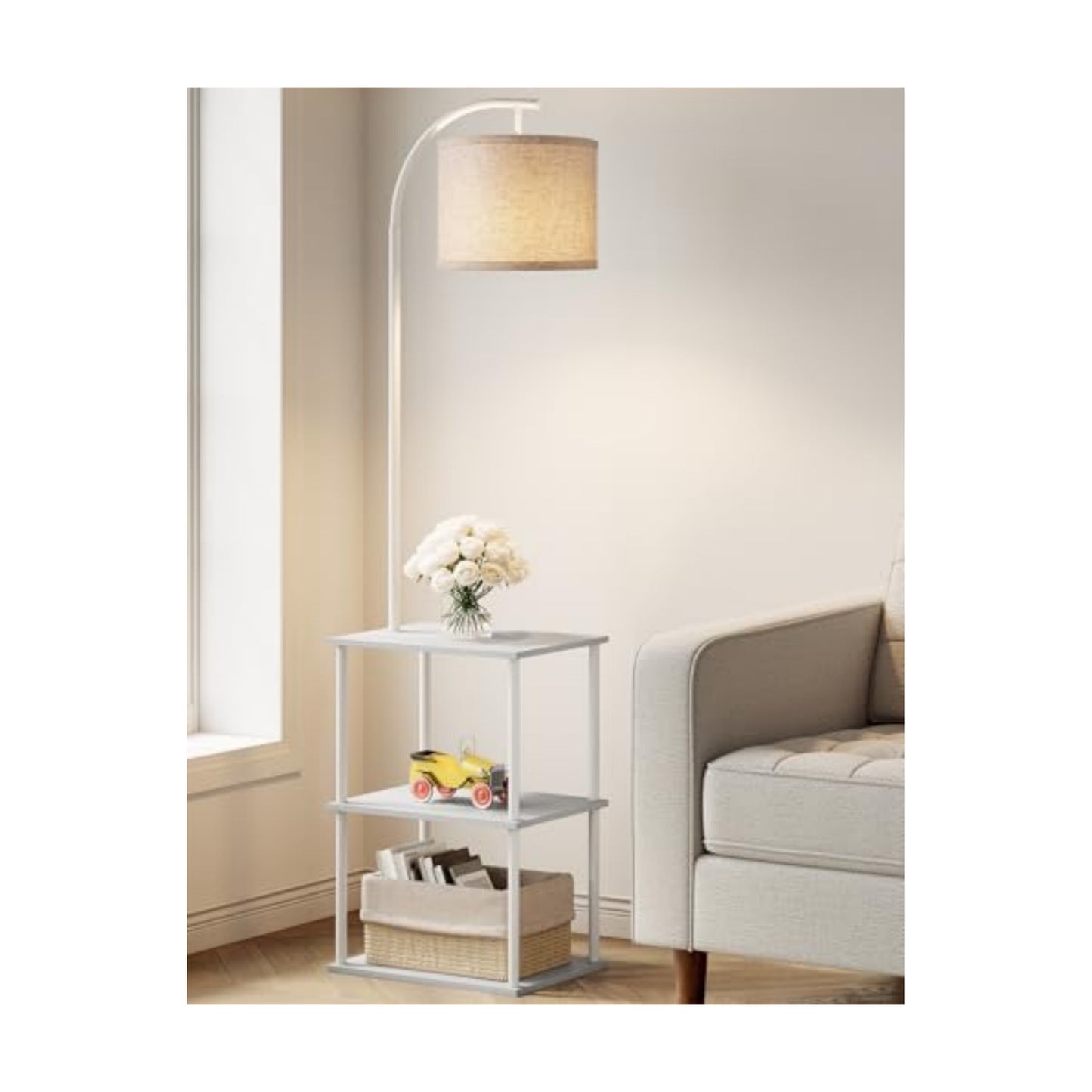 PARTPHONER Floor Lamp with Table, Night Stand with Lamp, Narrow Side Table with 3CCT LED Bulb, Small Coffee Table