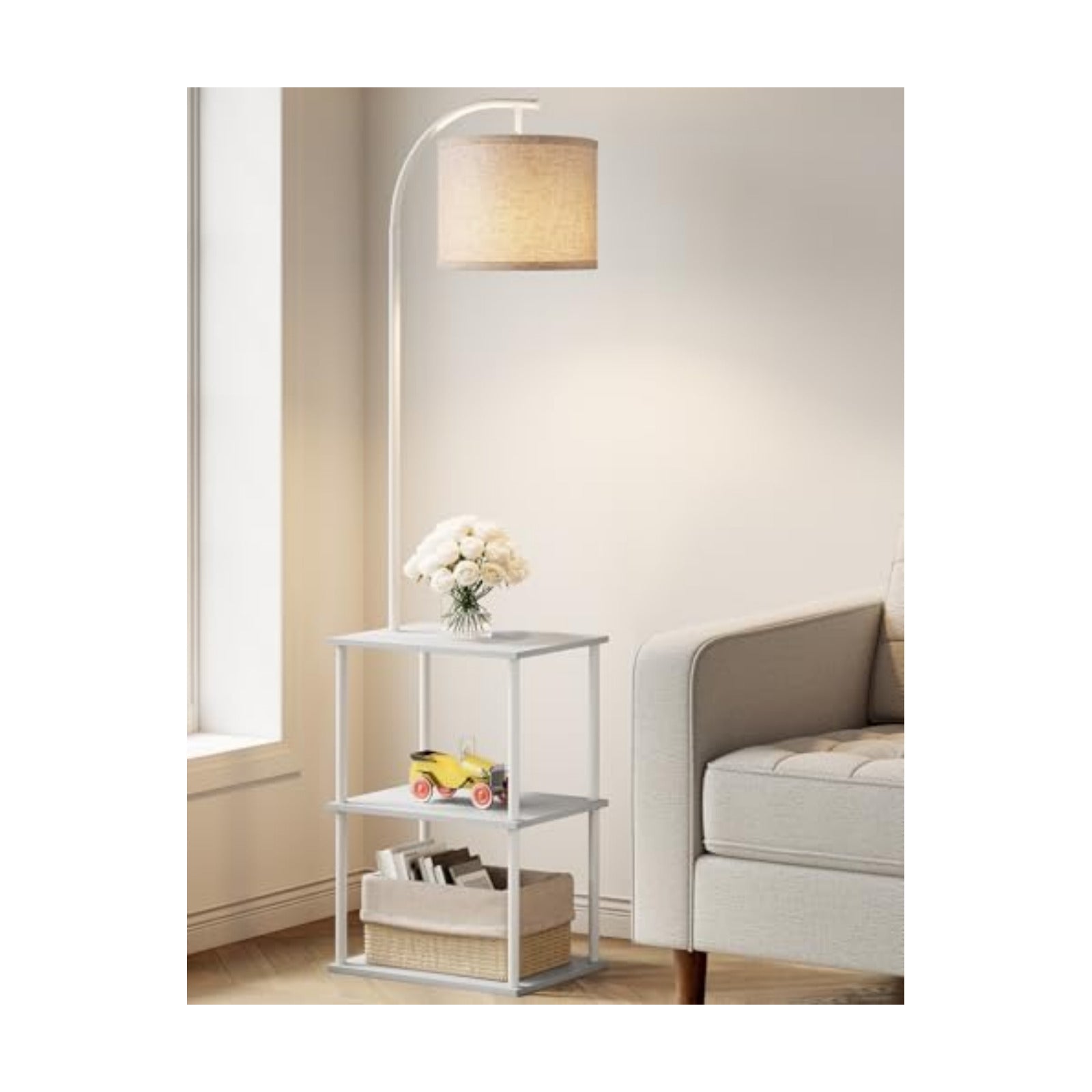 PARTPHONER Floor Lamp with Table, Night Stand with Lamp, Narrow Side Table with 3CCT LED Bulb, Small Coffee Table