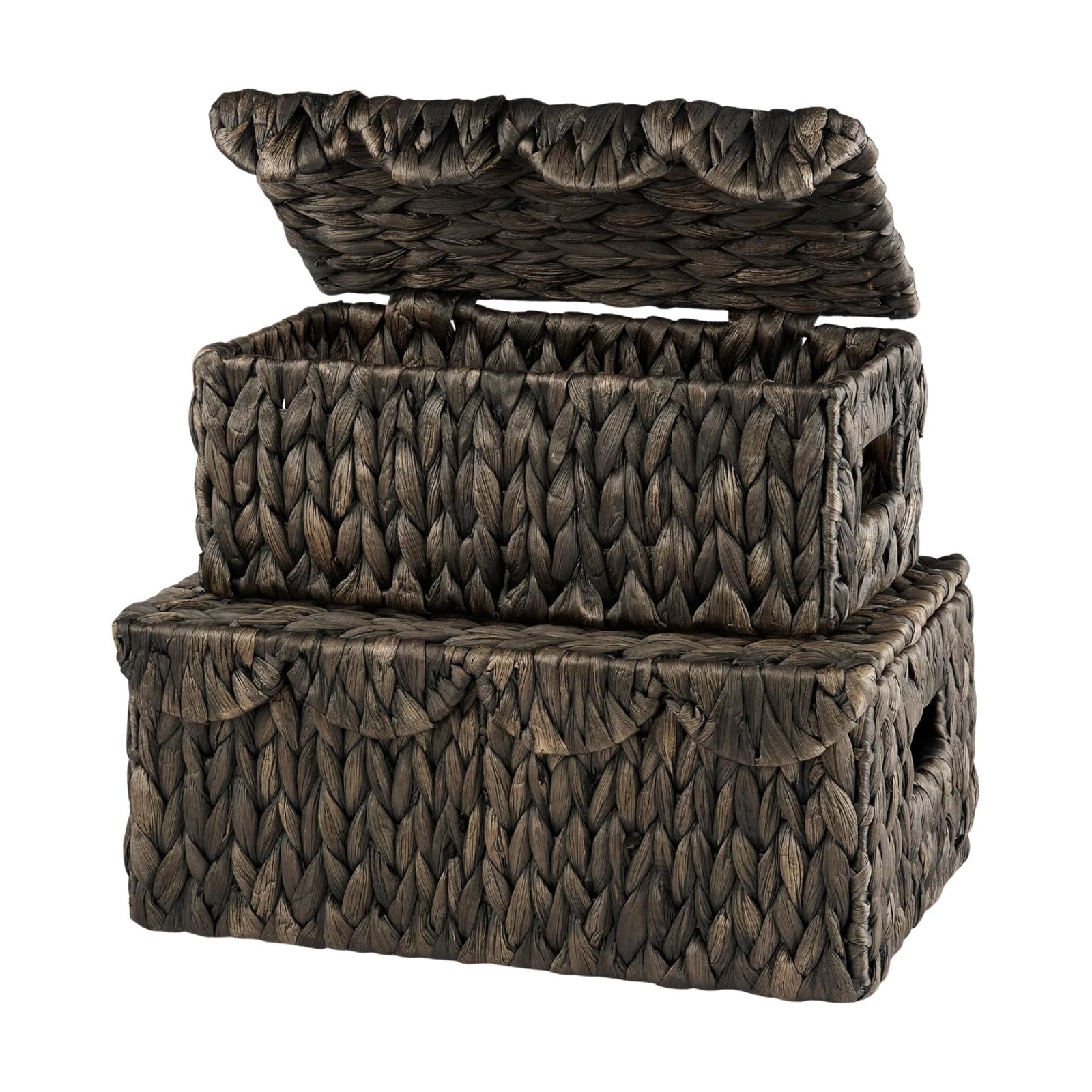 Scalloped Wicker Baskets / Black / Set of 2