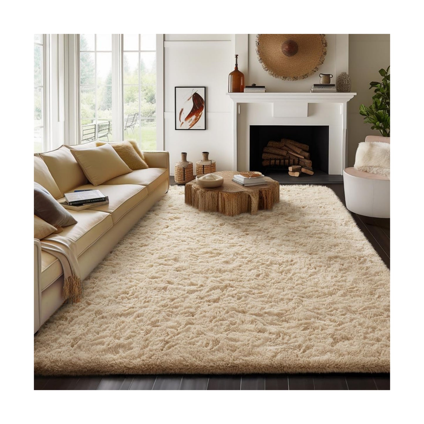 Ophanie 8x10 Beige Area Rugs for Living Room,Large Shag Bedroom Carpet,Big Indoor Thick Soft Shaggy Nursery Rug,Fluffy