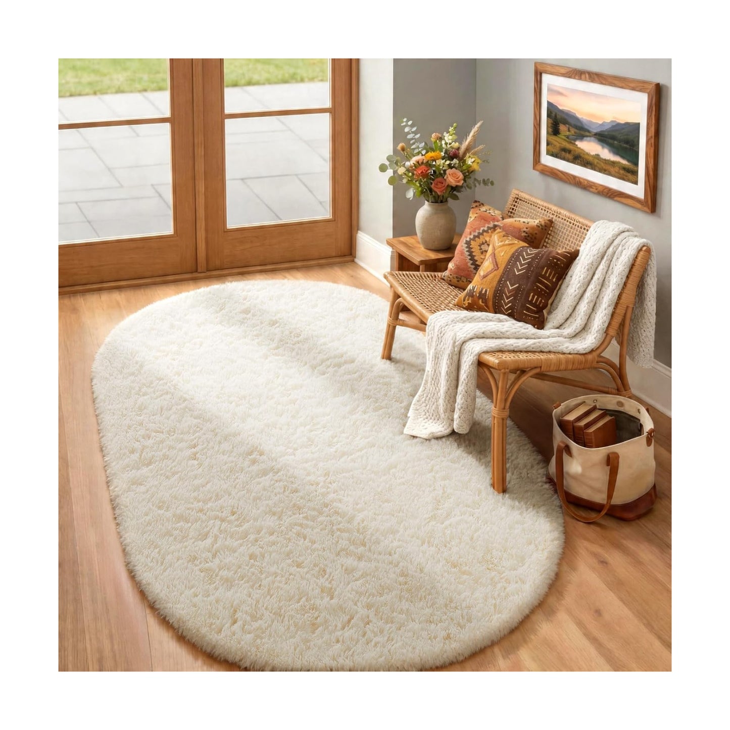 Ophanie 4x6 Oval Ivory Rugs for Bedroom Living Room Washable,Fluffy Fuzzy Furry Carpet,Plush Soft Shaggy Indoor Floor