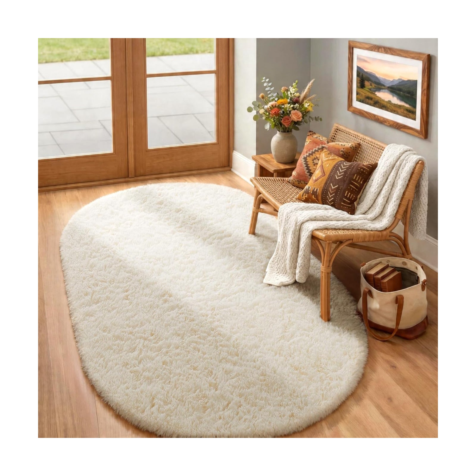 Ophanie 4x6 Oval Ivory Rugs for Bedroom Living Room Washable,Fluffy Fuzzy Furry Carpet,Plush Soft Shaggy Indoor Floor