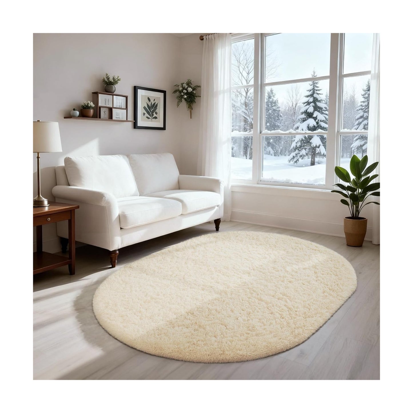 Ophanie 3x5 Oval Ivory Rugs for Bedroom Living Room,Fluffy Fuzzy Furry Carpet,Plush Soft Shaggy Indoor Floor Area Rug