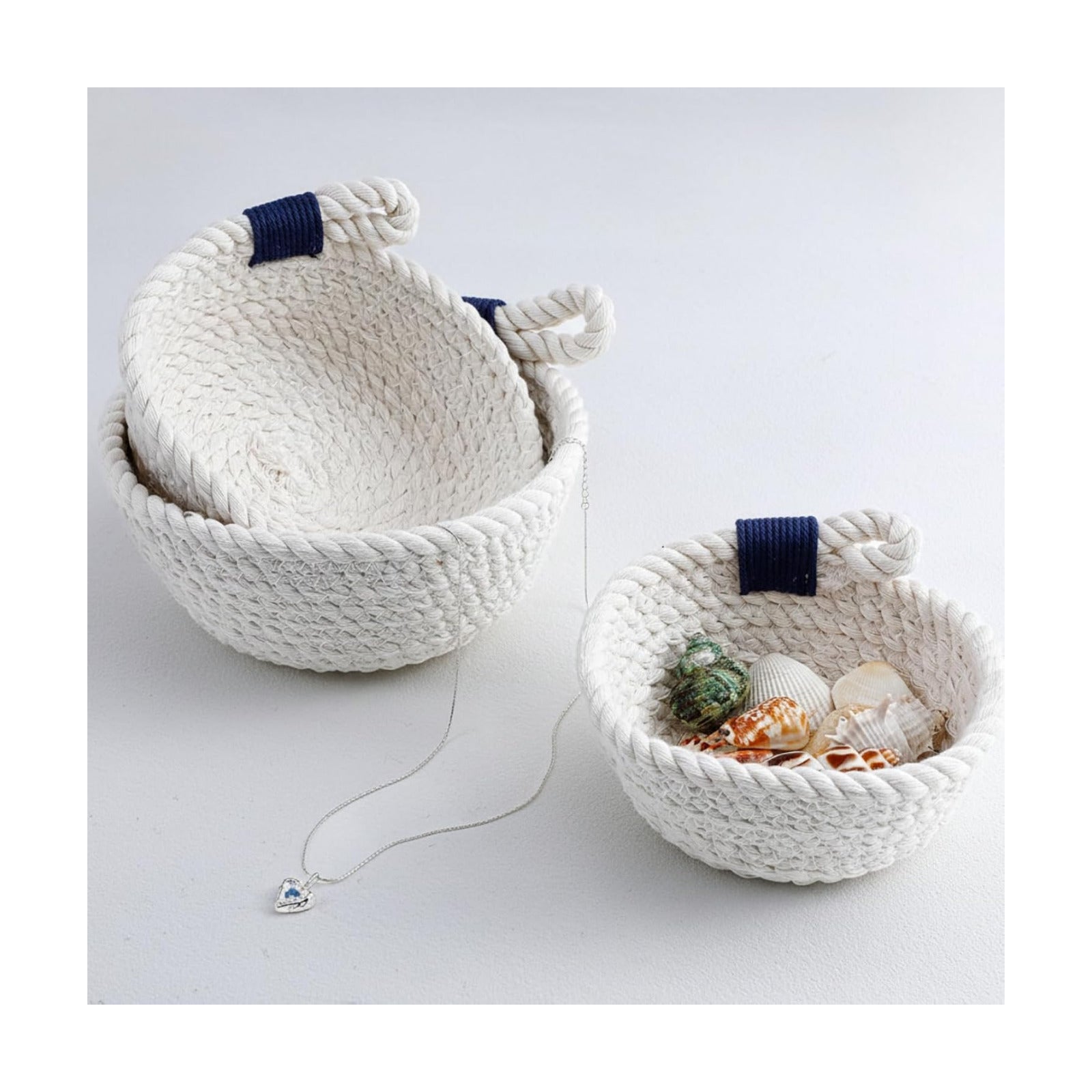 Coastal Centerpiece Woven Baskets Small Seashell Baskets / 5 Inch / Set of 3