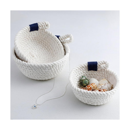 Coastal Centerpiece Woven Baskets Small Seashell Baskets / 5 Inch / Set of 3