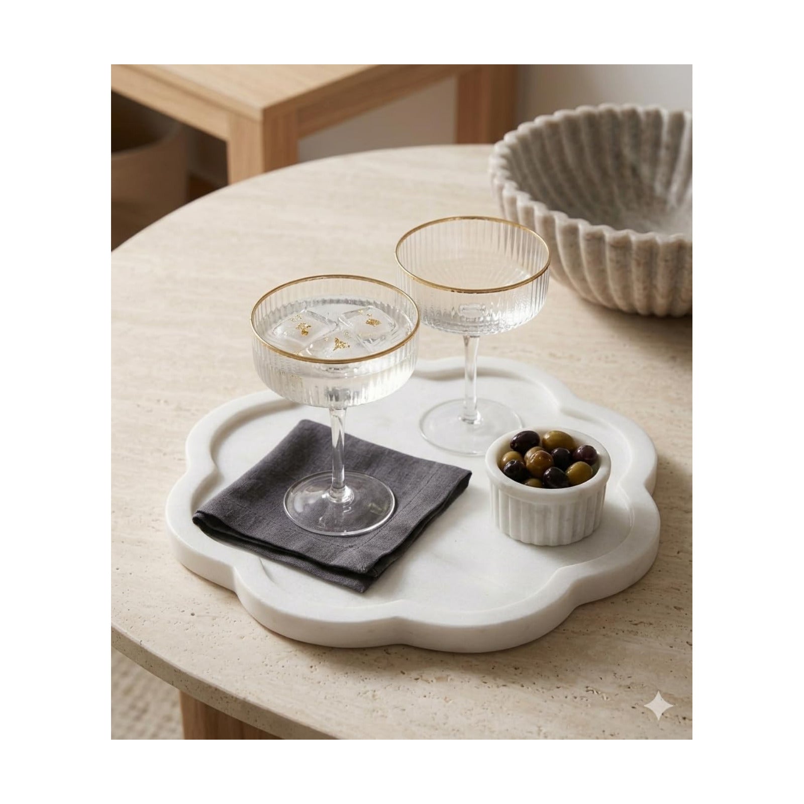 Marble Scalloped Tray / Traditional-02 / White / 10 x 10 x 0.6