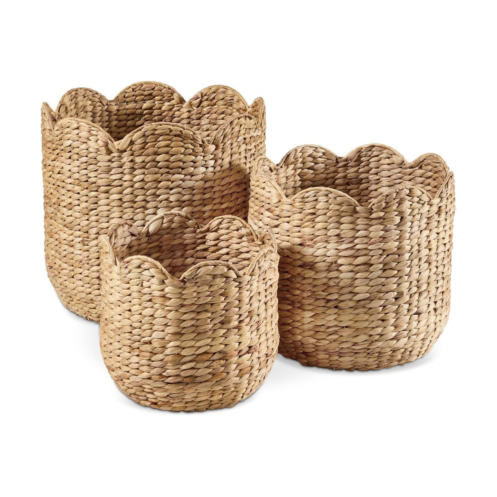 3pc Water Hyacinth Scalloped Multipurpose Nesting Baskets / Natural