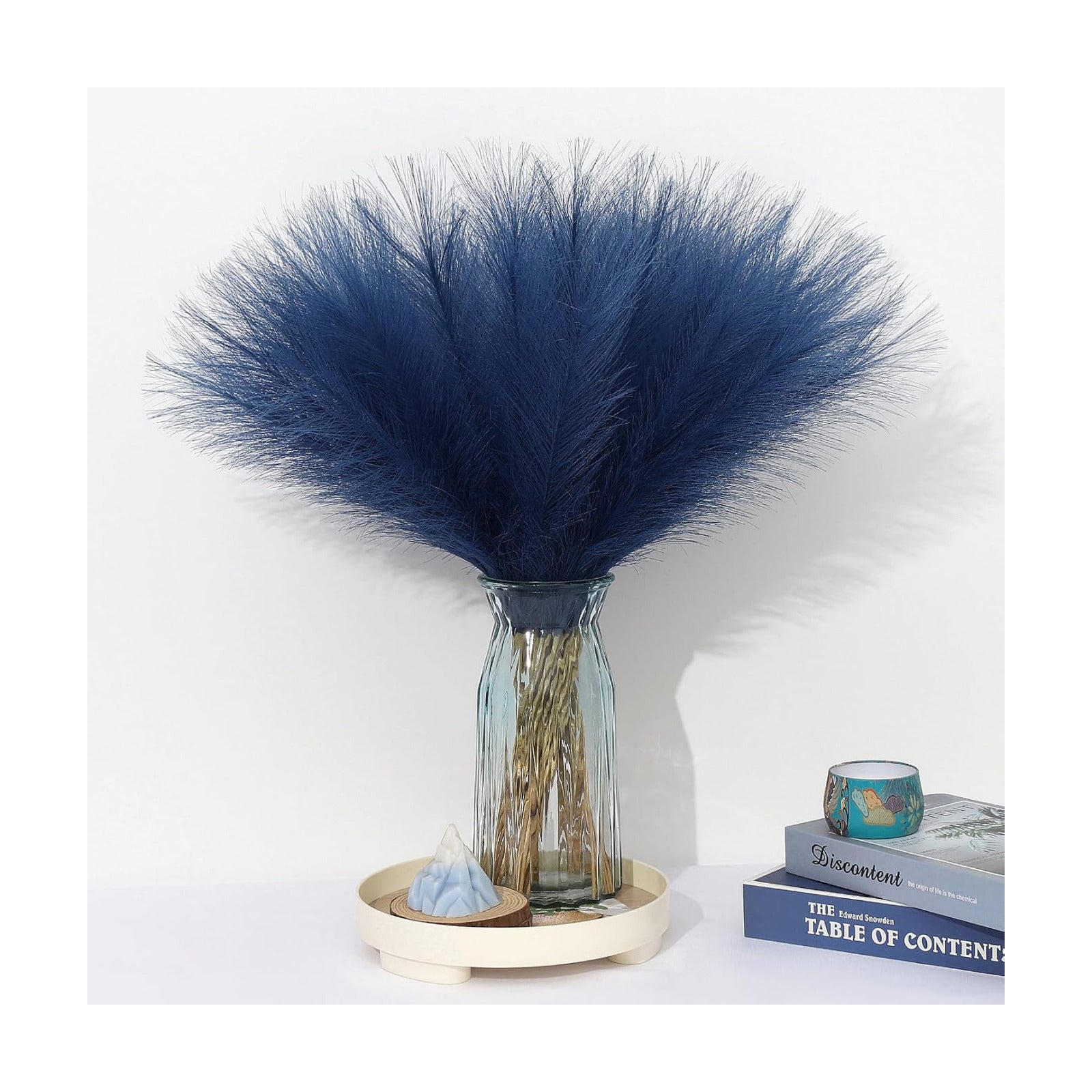 Blue Pampas Grass Decor Faux Pampas Grass Bulk Artificial Dried / Blue Style / 21.7 Inch / Set of 30