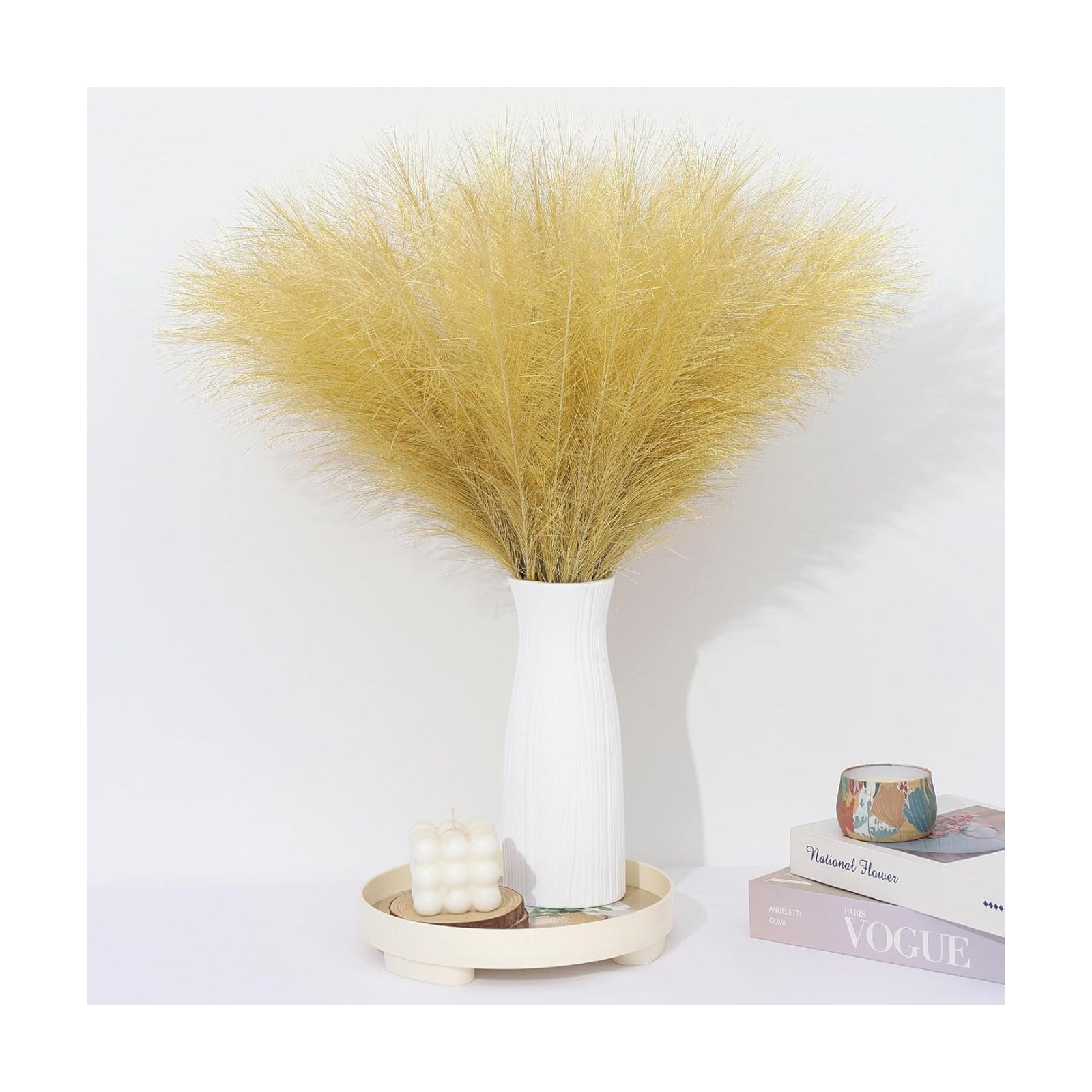 Gold Pampas Grass Decor Faux Pampas Grass Bulk Artificial Dried / Gold Style / 21.7 Inch / Set of 30