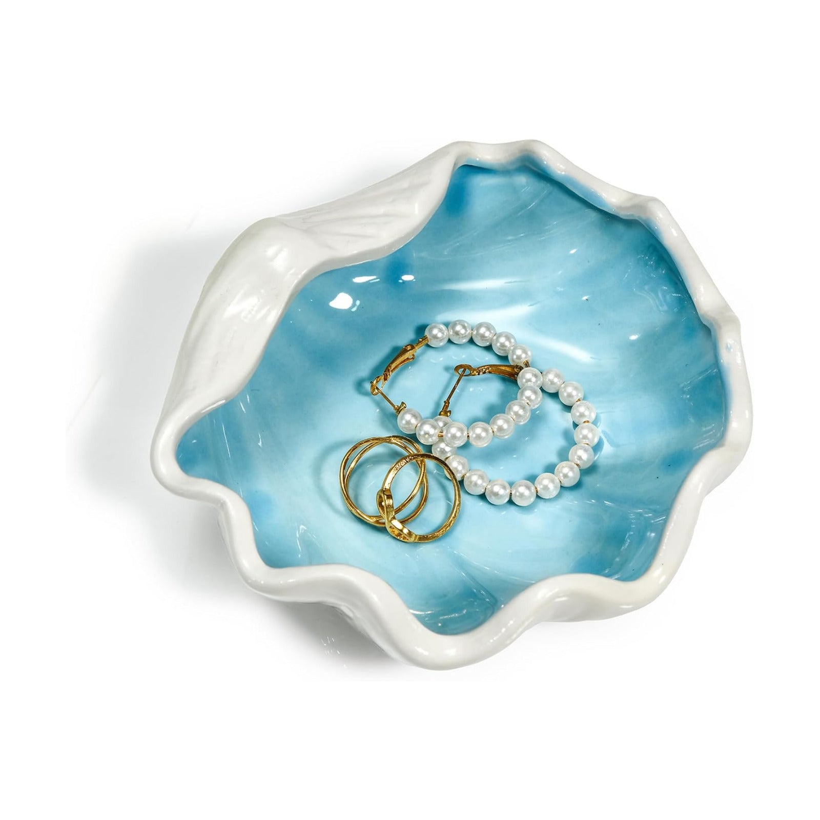 Seashell Ceramic Jewelry Trinket Tray / Shell / Blue