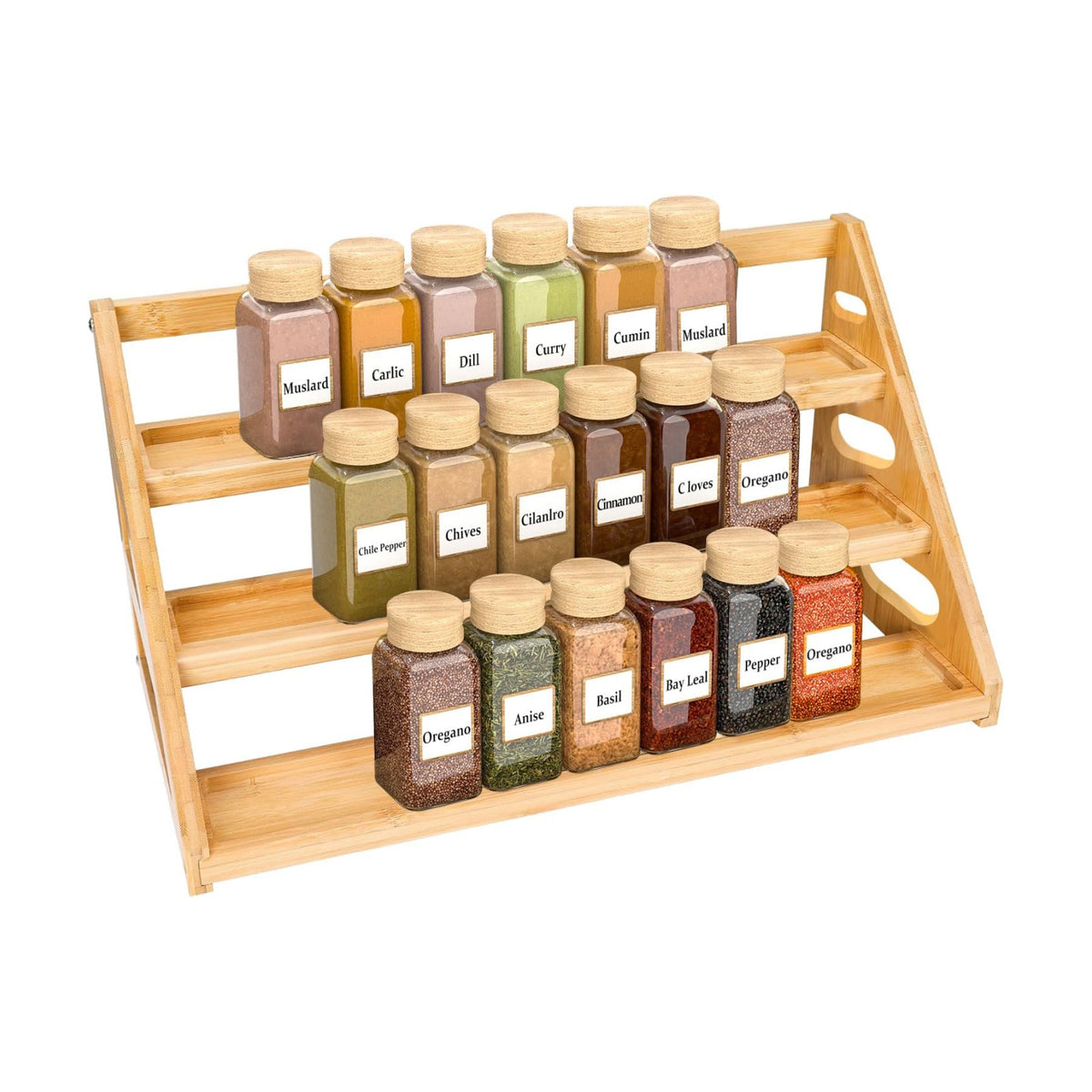 Premium Spice Rack - 3 Tier Bamboo Spice Rack Organizer - Spice Organization for Kitchen Cabinet/Countertop