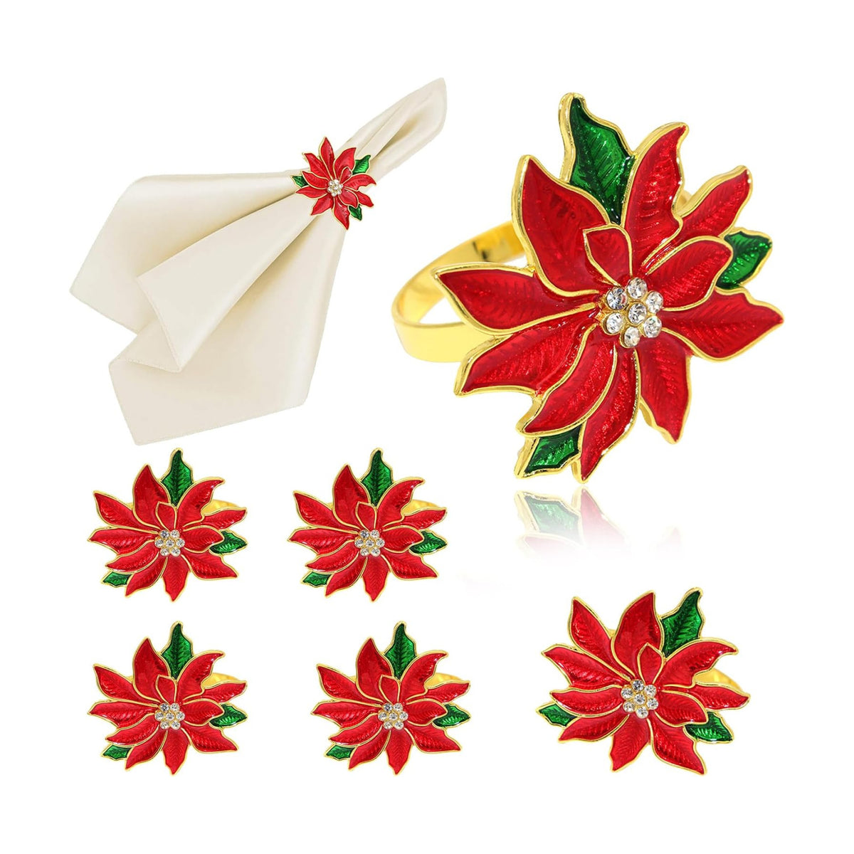 6pcs Poinsettia Napkin Rings for Fall Party Christmas Dinner