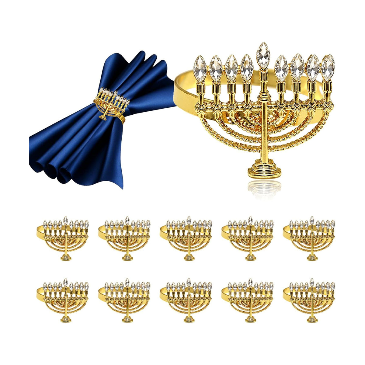 Hanukkah Menorah Napkin Rings Set of 12 for Chanukah Christmas Eve Thanksgiving New Year Family Dining,Candlestick Napkin Rings Holder for Jewish Themed Wedding Brithday Holiday Table Decor