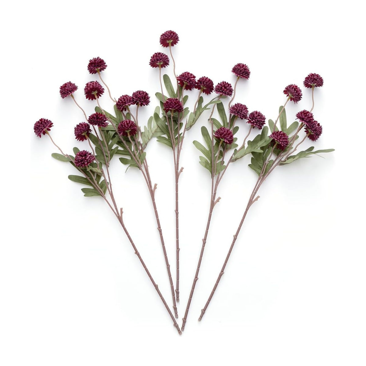 Laelfe 5Pcs Burgundy Flowers Artificial Pompon Mum, Fake Kiku Flowers Silk Small Mini Chrysanthemum Ball Faux Mum Decor for Autumn Filler DIY Bouquet Centerpieces Arrangements Shower(Burgundy)