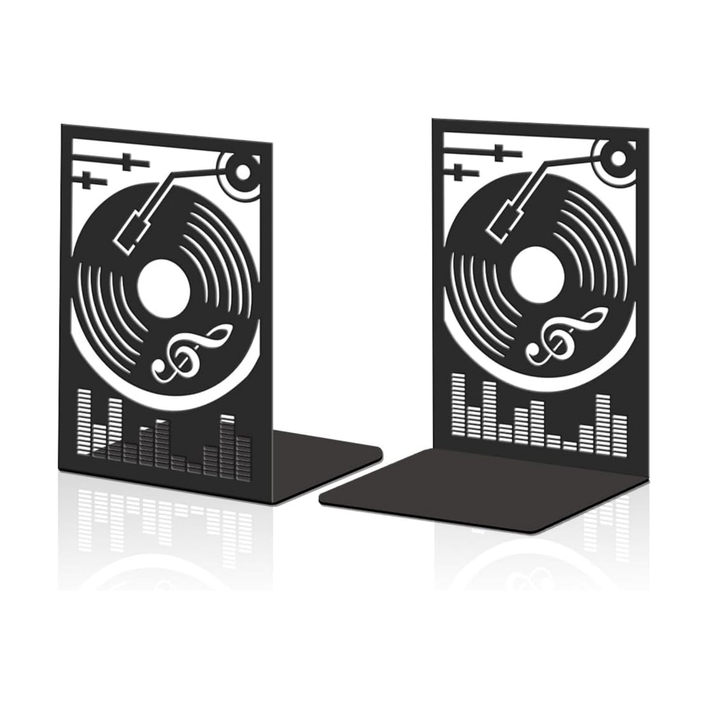 Metal Bookends Heavy Duty Book Shelf Holders Vinyl Records / Music Film / Black / Set of 2