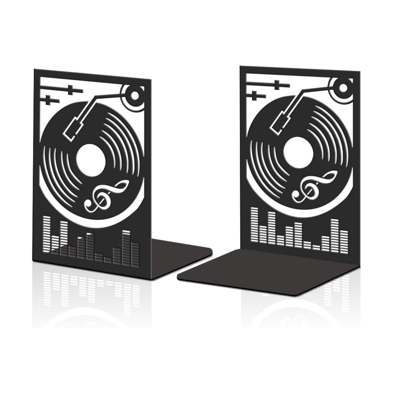Metal Bookends Heavy Duty Book Shelf Holders Vinyl Records / Music Film / Black / Set of 2